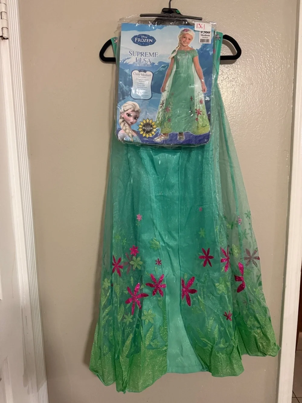 Disney Green Elsa Sparkle Dress with Pink Floral Accents - Picture 1 of 3